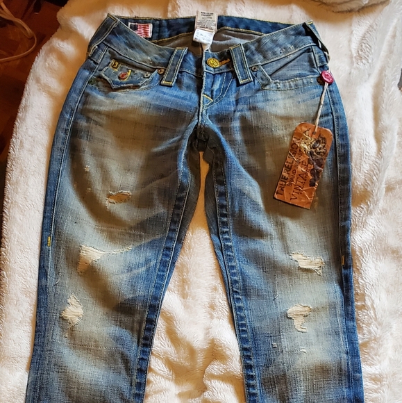 True Religion Women's Vintage Billy Gold Jeans NWT - Picture 8 of 8